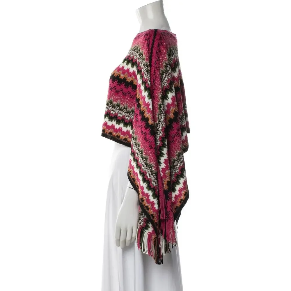 Missoni Red Multicolor Wool Striped Poncho Scarf